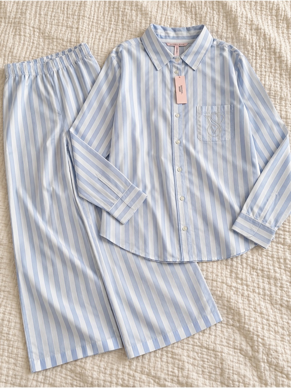 Victoria's Secret Light Blue and White Striped Kids Pajama Set